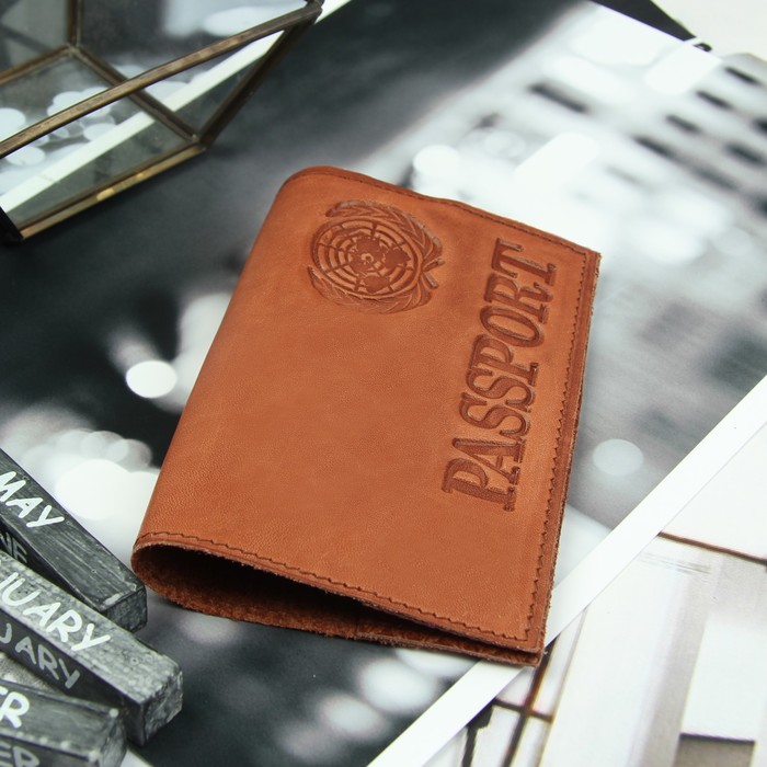 Обложка для паспорта, тиснение, цвет терракотовый