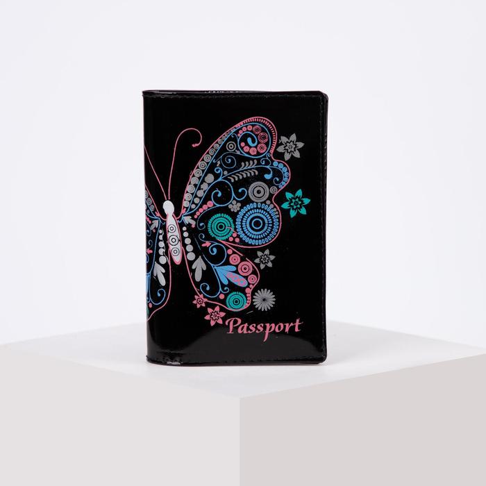 Обложка для паспорта "Бабочка", цвет чёрный