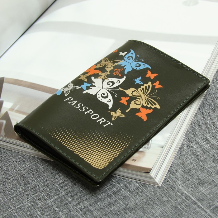 Обложка для паспорта "Бабочки", цвет зелёный