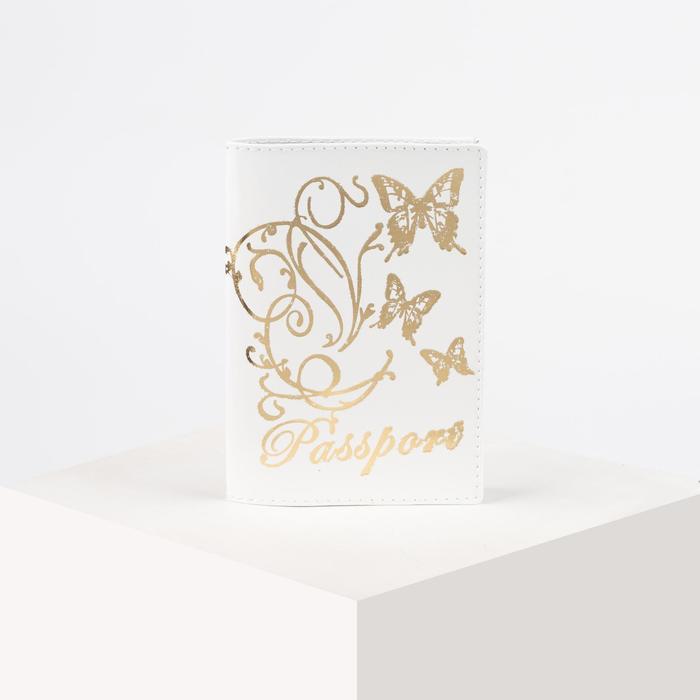 Обложка для паспорта "Вальс", тиснение, цвет белый
