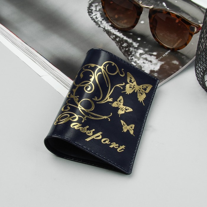 Обложка для паспорта "Вальс", тиснение, цвет синий