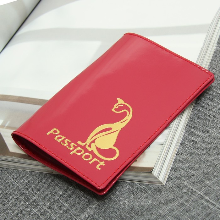 Обложка для паспорта "Кот", тиснение, цвет розовый