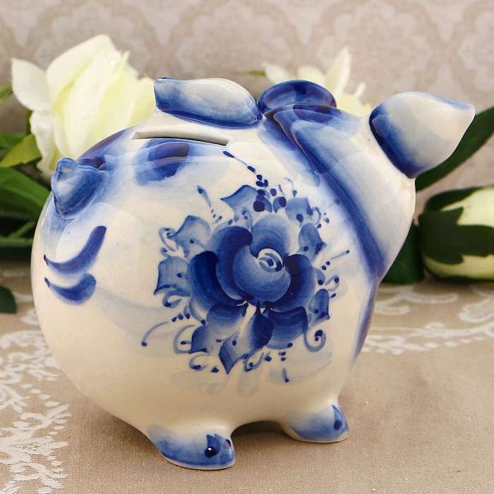 Копилка «Поросёнок», гжель, кобальт