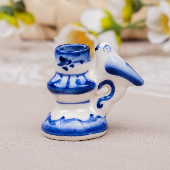 Подсвечник «Птичка» для церковной свечи, гжель, кобальт