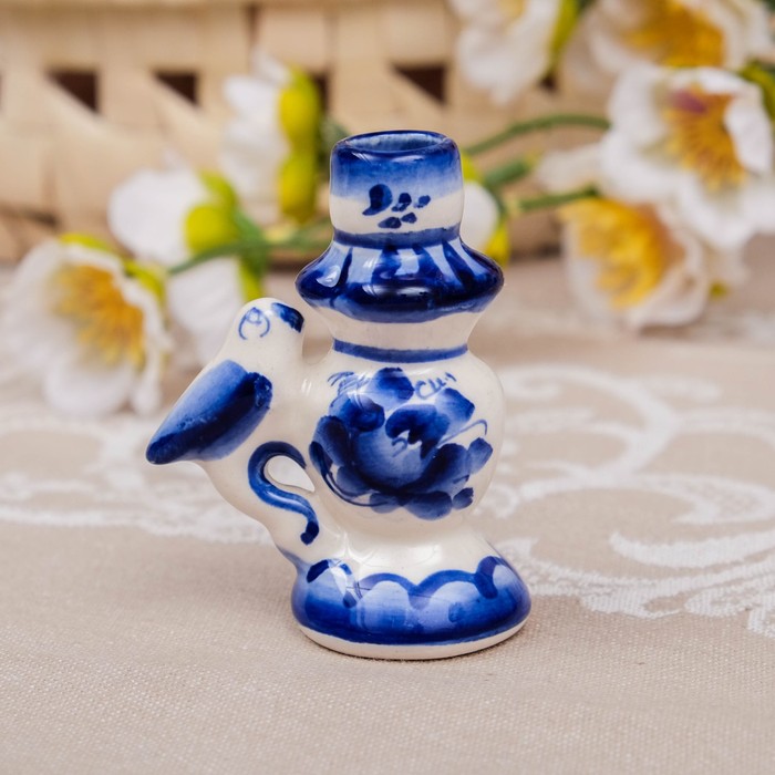 Подсвечник «Птица счастья» для церковной свечи, гжель, кобальт