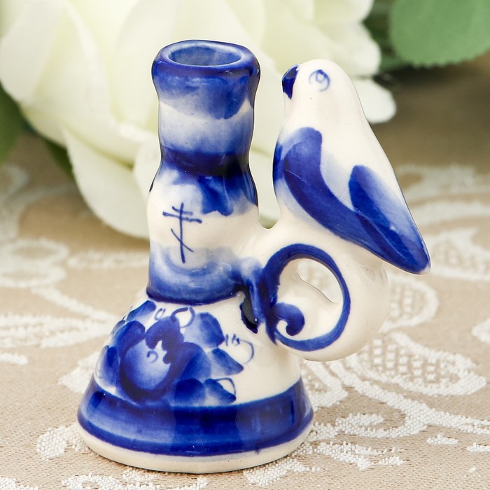 Подсвечник «Птица» для церковной свечи, гжель, кобальт