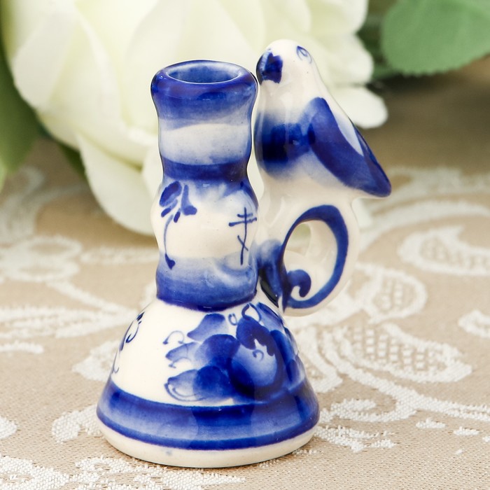 Подсвечник «Птица» для церковной свечи, гжель, кобальт
