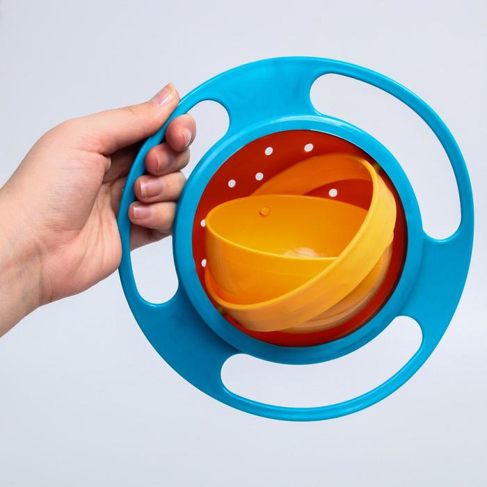 фото Детская миска «тарелка-неваляшка», цвет синий/оранжевый с крышкой крошка я