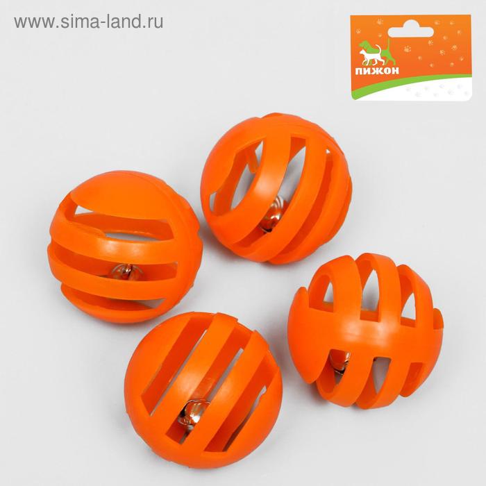 фото Набор из 4 шариков с металлическим бубенчиком, диаметр 3,6 см, микс цветов пижон