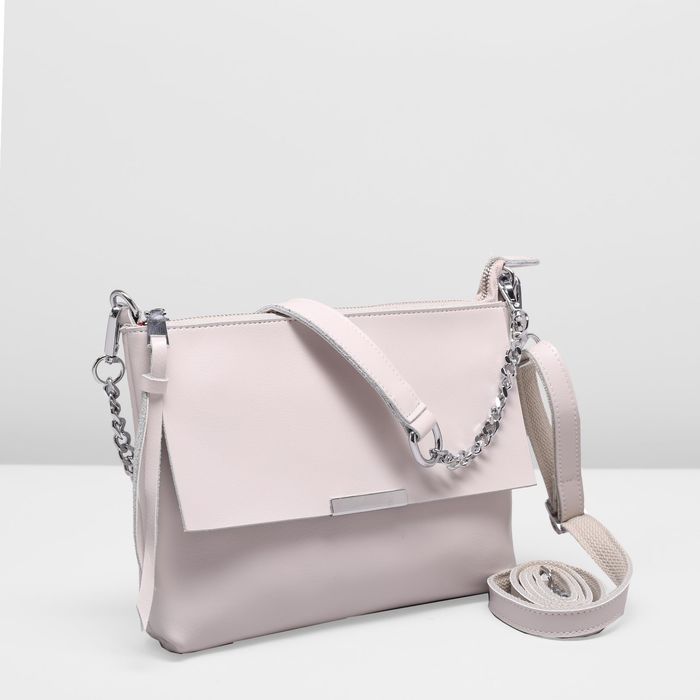 Сумка женская на молнии, 1 отдел с перегородкой, 2 наружных кармана, длинный ремень, цвет светло-серый