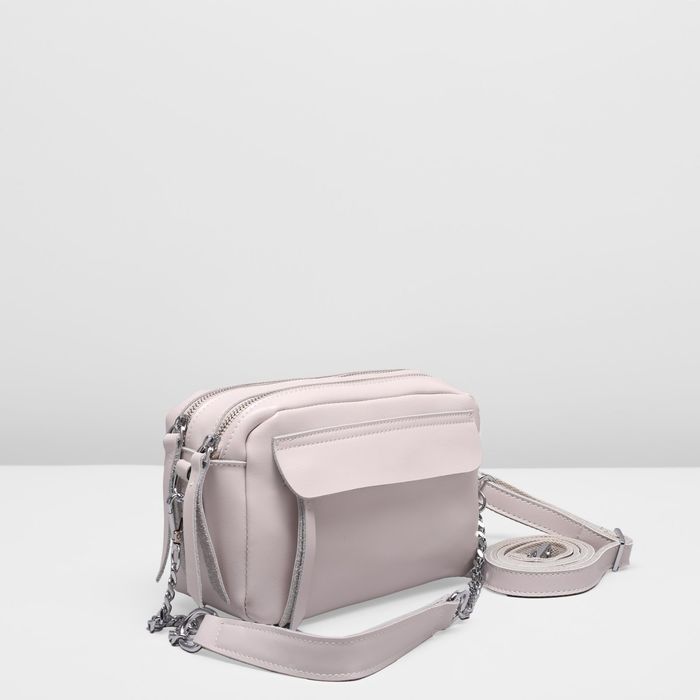 Сумка женская на молнии, 2 отдела, 2 наружных кармана, длинный ремень, цвет серый