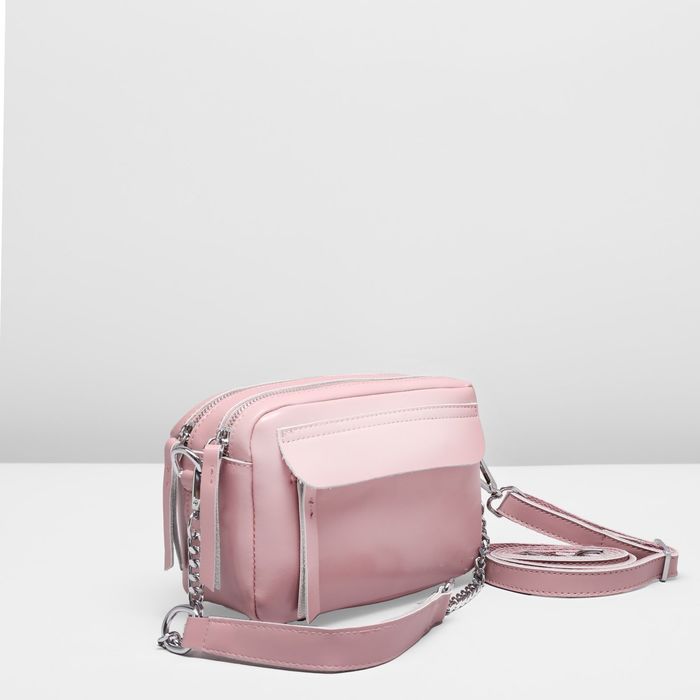 Сумка женская на молнии, 2 отдела, 2 наружных кармана, длинный ремень, цвет розовый