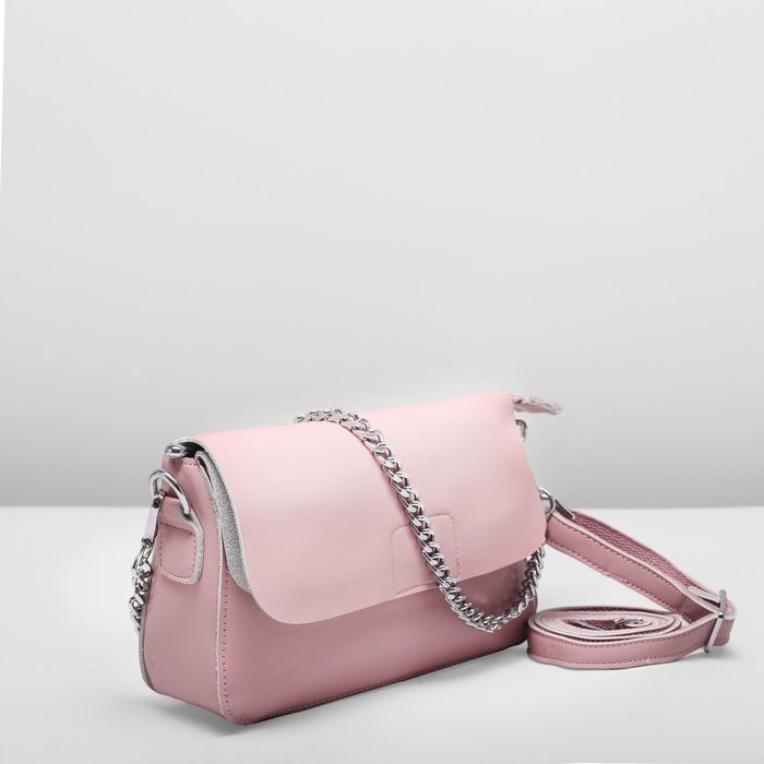 Сумка женская на молнии, 1 отдел с перегородкой, 2 наружных кармана, длинный ремень, цвет пудра