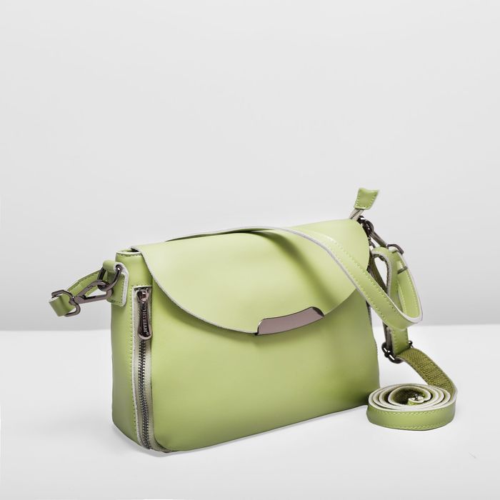 Сумка женская на молнии, 1 отдел с перегородкой, наружный карман, длинный ремень, цвет зелёный