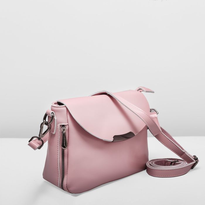 Сумка женская на молнии, 1 отдел с перегородкой, наружный карман, длинный ремень, цвет розовый