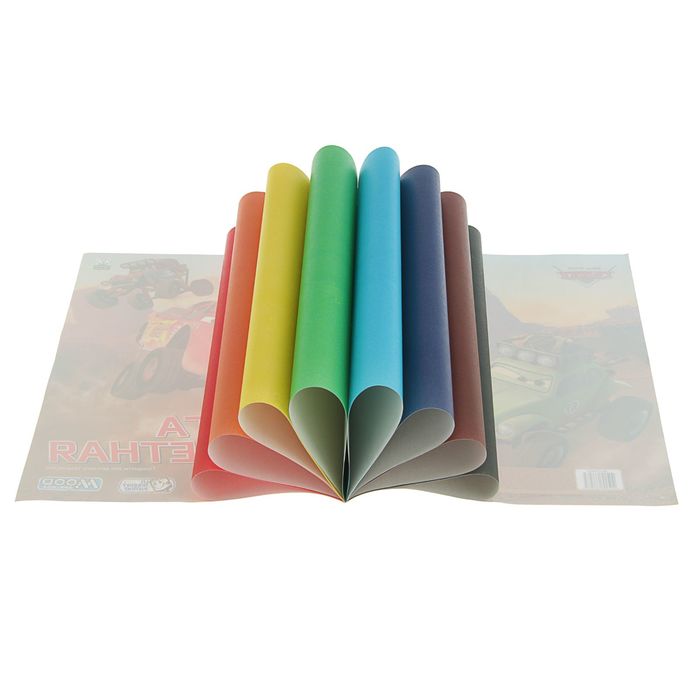 Бумага цветная А4, 8 листов, 8 цветов Cars