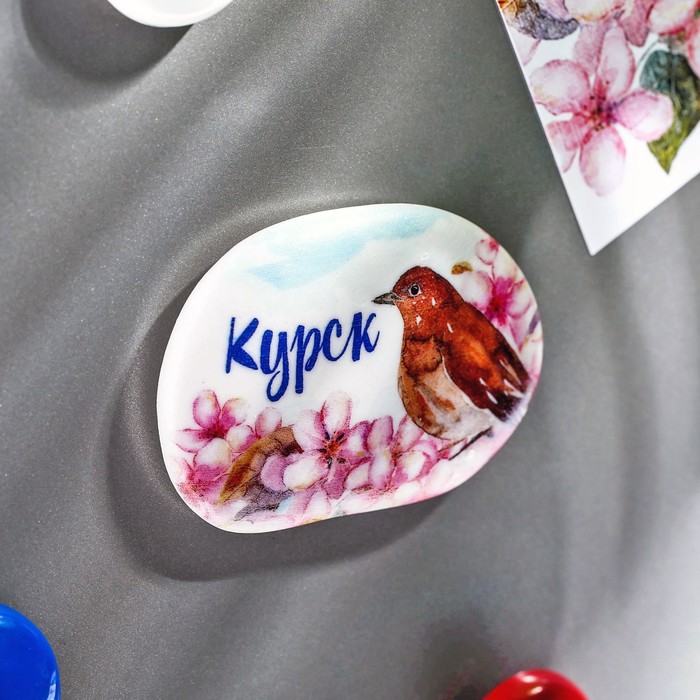 Магнит в форме большой гальки «Курск. Соловей», 7 х 5 см