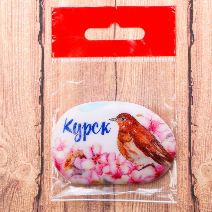Магнит в форме большой гальки «Курск. Соловей», 7 х 5 см