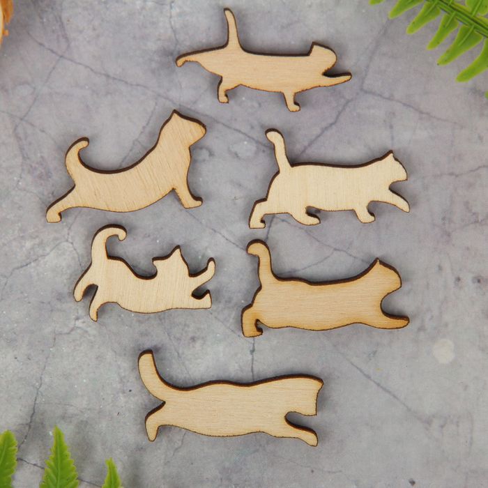 Декоративный элемент для творчества "Коты" набор 6 шт., 10х40 мм