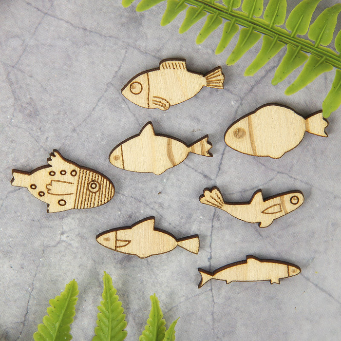 Декоративный элемент для творчества "Рыбки" набор 7 шт., 10х25 мм