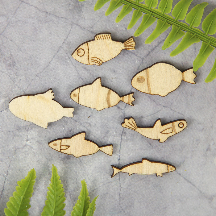 Декоративный элемент для творчества "Рыбки" набор 7 шт., 10х25 мм