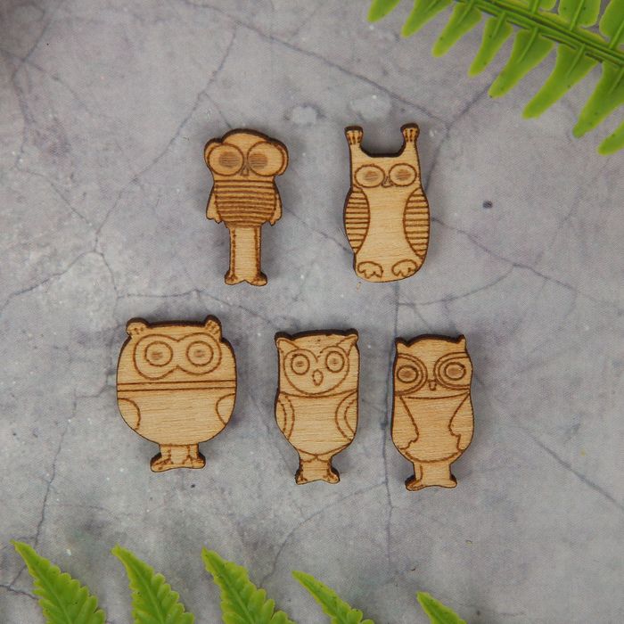 Декоративный элемент для творчества "Совы" набор 5 шт., 1х2 См и 2х2 см