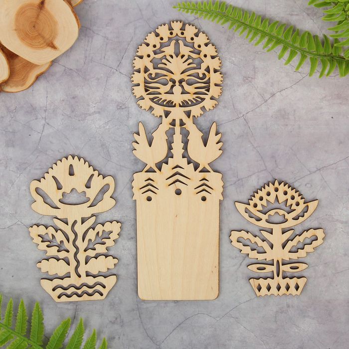 Декоративный элемент для творчества "Вазы с птицами" набор 3детали 11,2х7 см, 9х7,3 см, 21х7