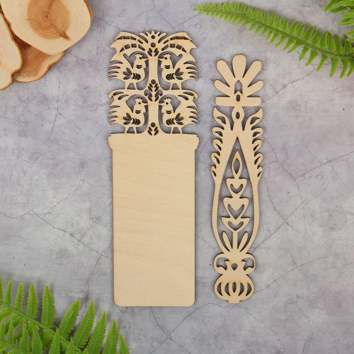 Бирка из фанеры для декора "Цветы и птицы" (набор 2 детали) 21х7 см и 19х4 см