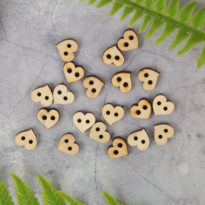 Набор пуговиц из фанеры (20 шт) "Сердечко" d=10 мм