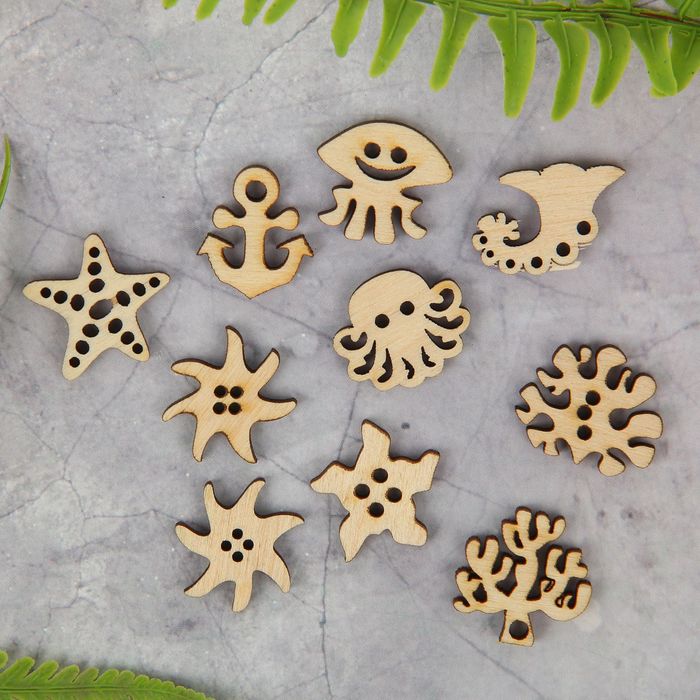 Набор декоративных элементов для творчества (10 шт) "Морские обитатели" 2х2 см