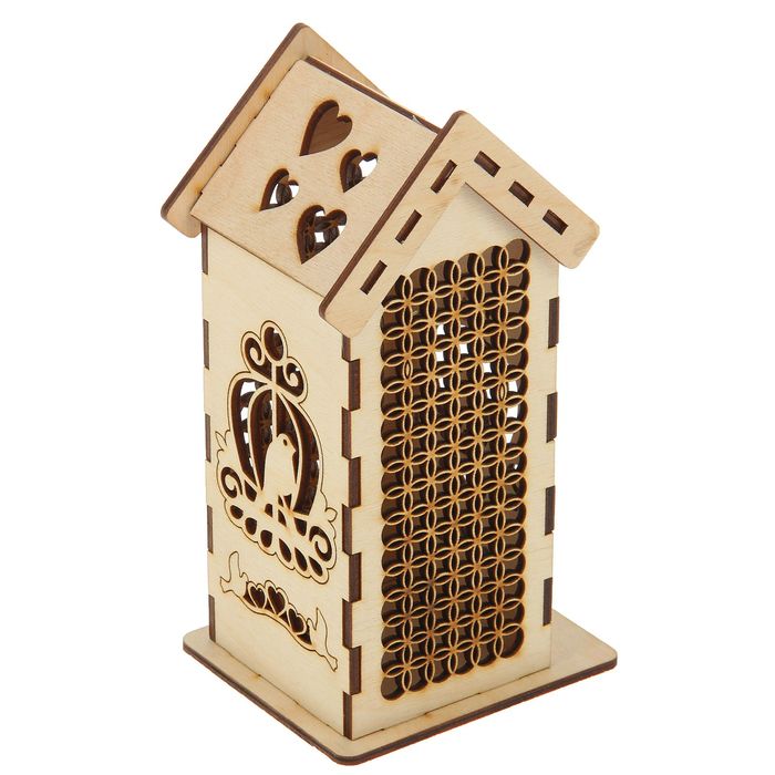 Заготовка-подсвечник  для искусственной свечи "Домик с узорами" 8х9,4х17 см (набор 9 детал.)