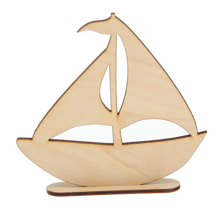 Фигурка для декора из фанеры на подставке "Кораблик" 12,5х12 см  (набор 2 детали)