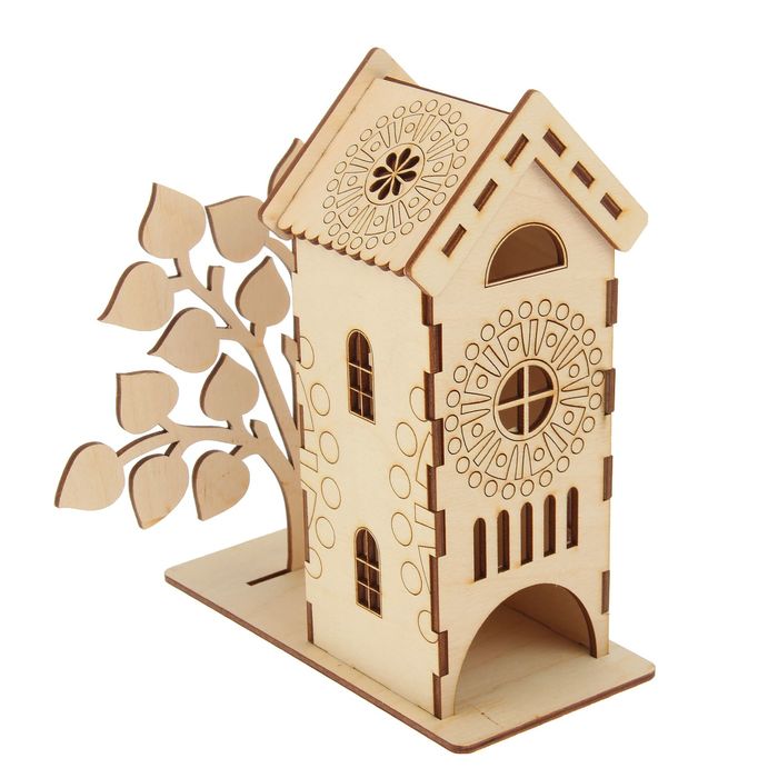 Чайный домик из фанеры "У яблони" 18,5х22х16 см (набор 10 деталей)