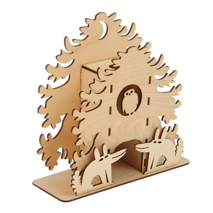 Чайный домик из фанеры "Елки и волки" 24х24,5х8,5 см (набор 8 деталей)