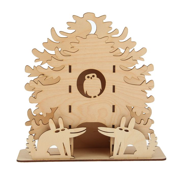 Чайный домик из фанеры "Елки и волки" 24х24,5х8,5 см (набор 8 деталей)