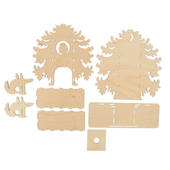 Чайный домик из фанеры "Елки и волки" 24х24,5х8,5 см (набор 8 деталей)