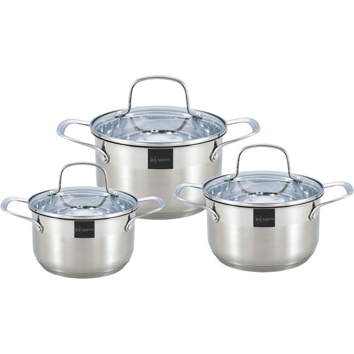 Набор посуды Rainstahl, 6 предметов, 5-ти шаговое дно, 3 Кастрюли: 1.8 л., 2.5 л.,3.5 л.