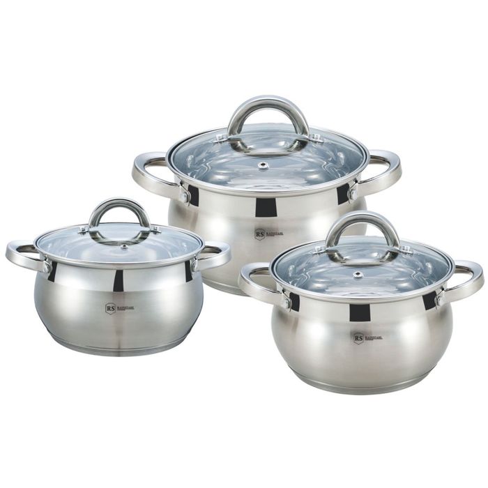 Набор посуды Rainstahl, 5-ти шаговое дно, 3 кастрюли: 3.9 л, 5.1 л, 6.4 л