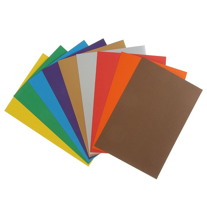 Картон цветной А4, 10 листов, 7 цветов +1 гофрированный +1 золотой+ 1 серебряный, 220гр/м2