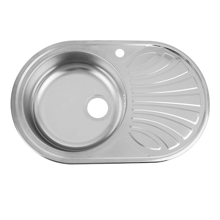 Мойка кухонная "Кромрус", врезная, без сифона, 48х77 см, левая, нержавеющая сталь 0.6 мм