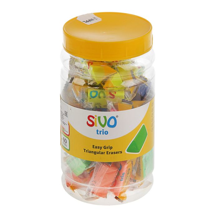 Ластик Sivo синтетика TRIO 35*18*18 мм треугольный МИКС*5 видов в банке SV-6023N/40