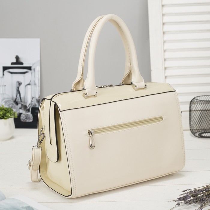 Сумка женская на молнии, 1 отдел, 2 наружных кармана, длинный ремень, цвет бежевый