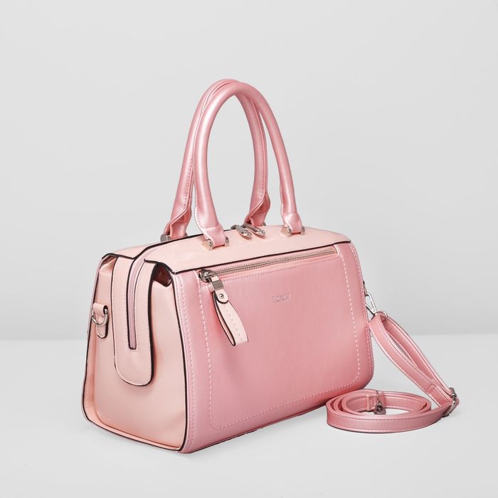 Сумка женская на молнии, 1 отдел, 2 наружных кармана, длинный ремень, цвет розовый