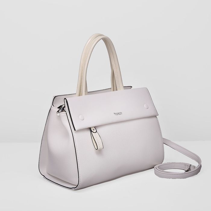 Сумка женская на молнии, 2 отдела, 2 наружных кармана, длинный ремень, цвет белый