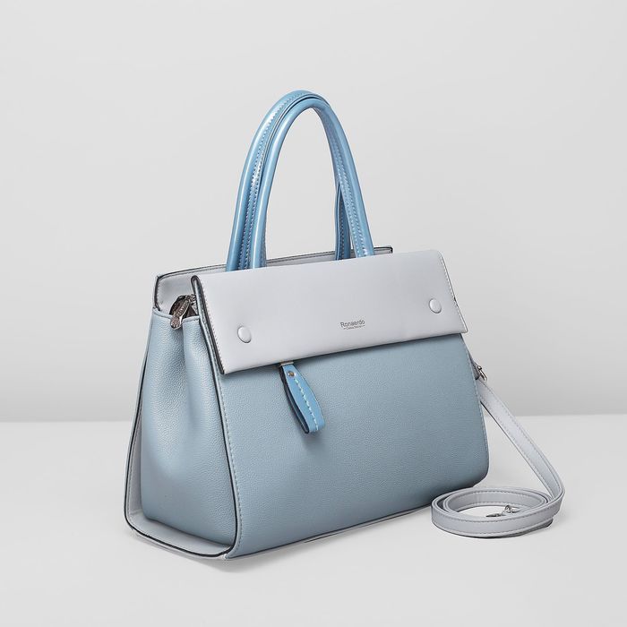 Сумка женская на молнии, 2 отдела, 2 наружных кармана, длинный ремень, цвет голубой