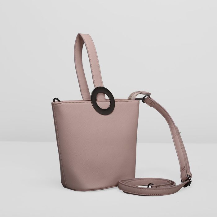 Сумка женская на молнии, 1 отдел, длинный ремень, цвет бежево-розовый