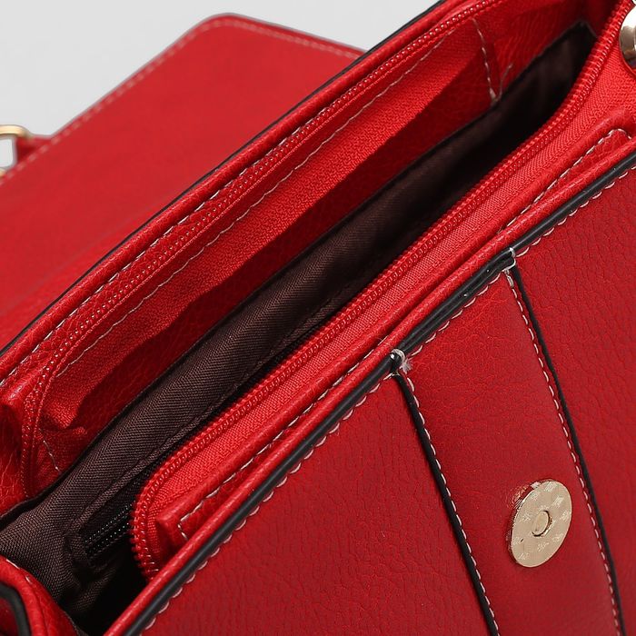 Сумка женская на клапане, 1отдел, наружный карман, цепочка, цвет красный