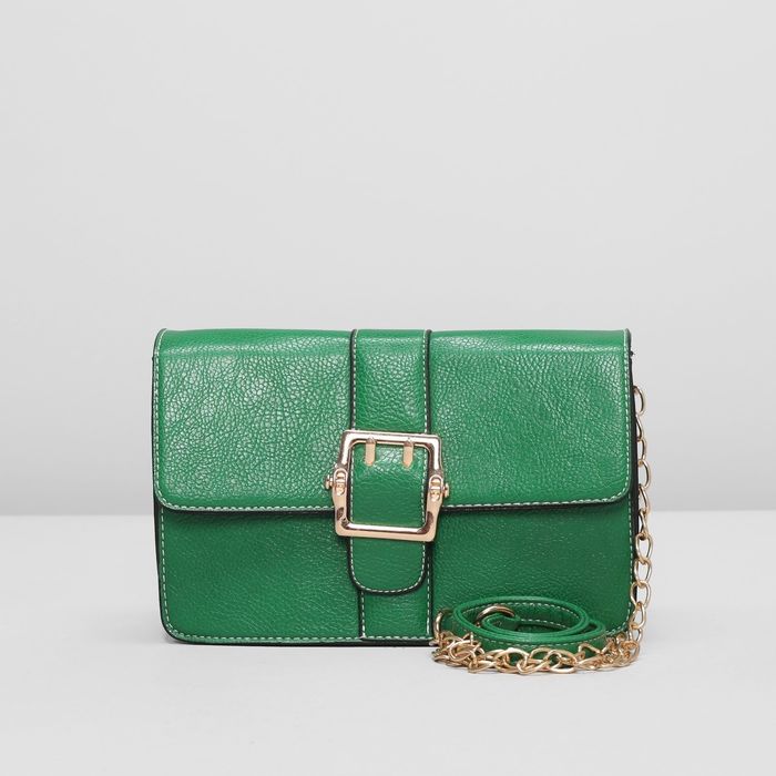 Сумка женская на клапане, 1отдел, наружный карман, цепочка, цвет зелёный