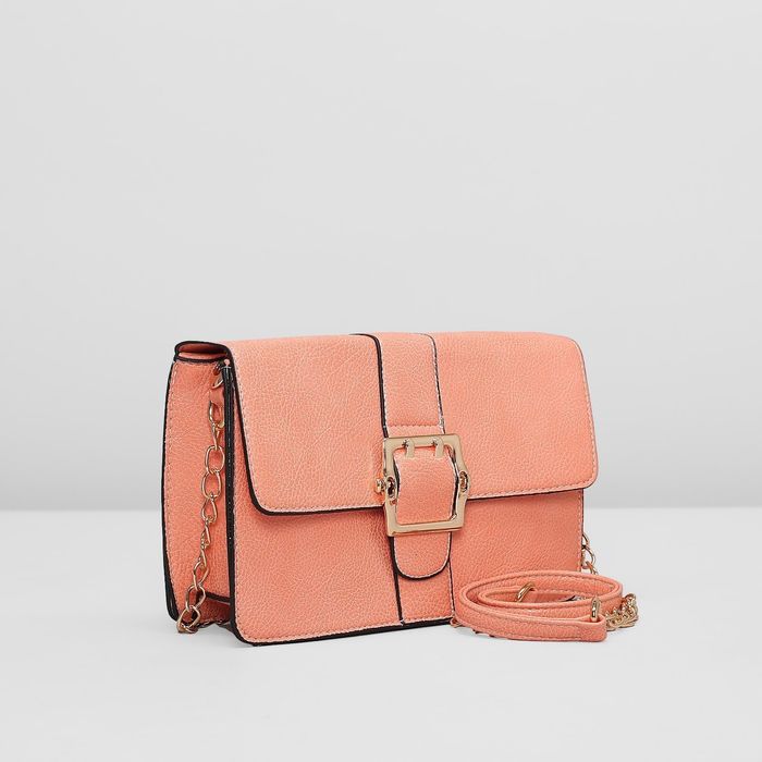 Сумка женская на клапане, 1отдел, наружный карман, цепочка, цвет светло-коралловый