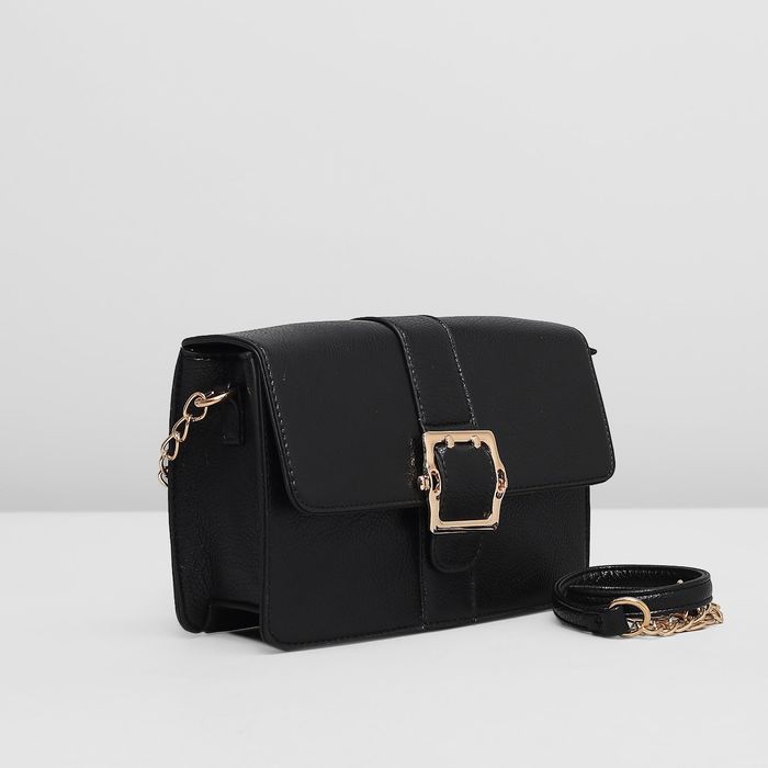 Сумка женская на клапане, 1отдел, наружный карман, цепочка, цвет чёрный